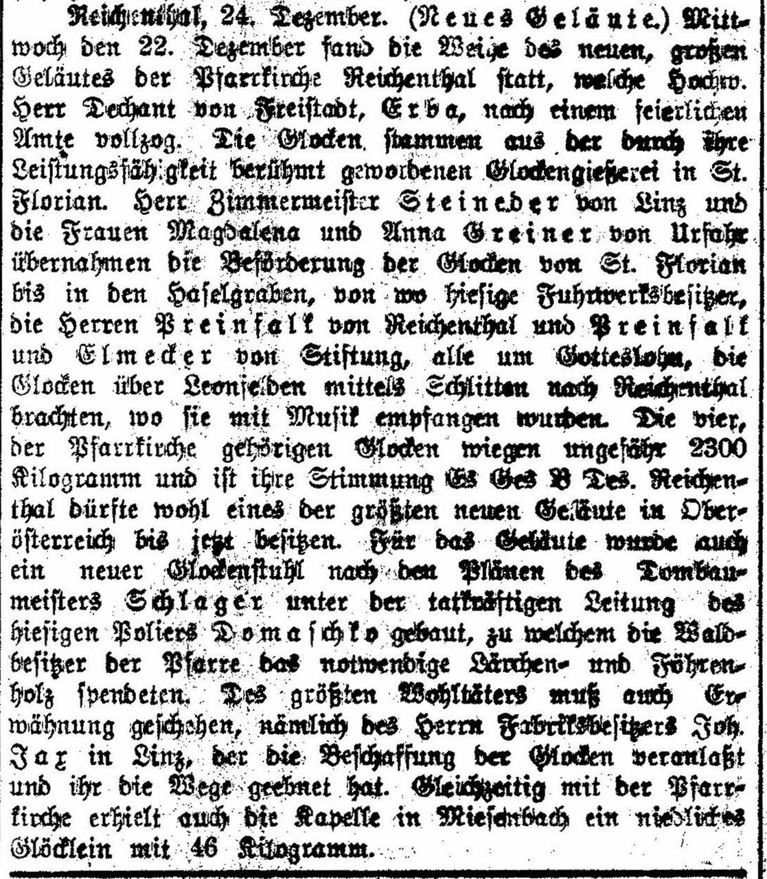 Glocken, Glockenweihe, Zeitungsartikel