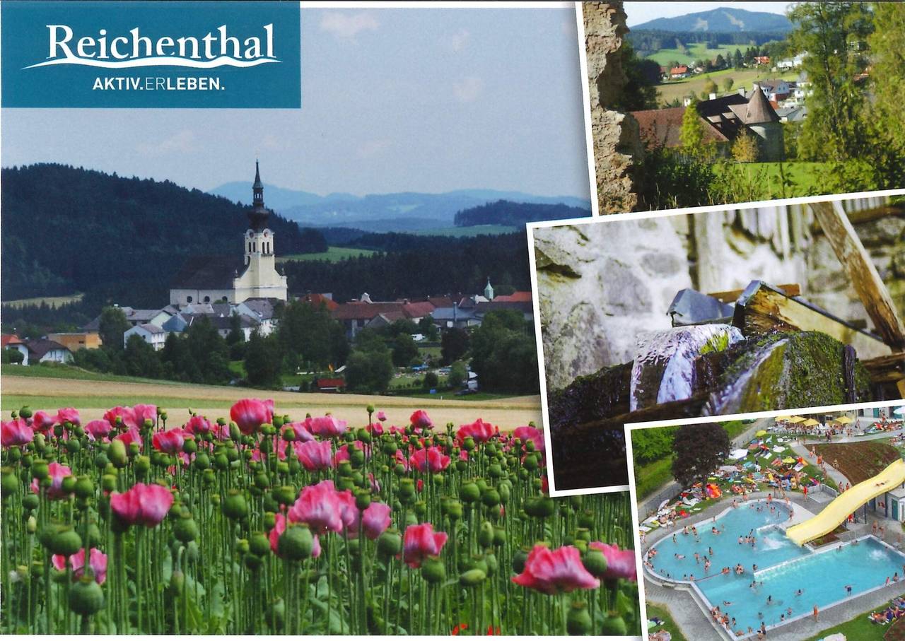 Ansichtskarte, Freibad, Schloss Waldenfels, Wasserrad Herrenmühle