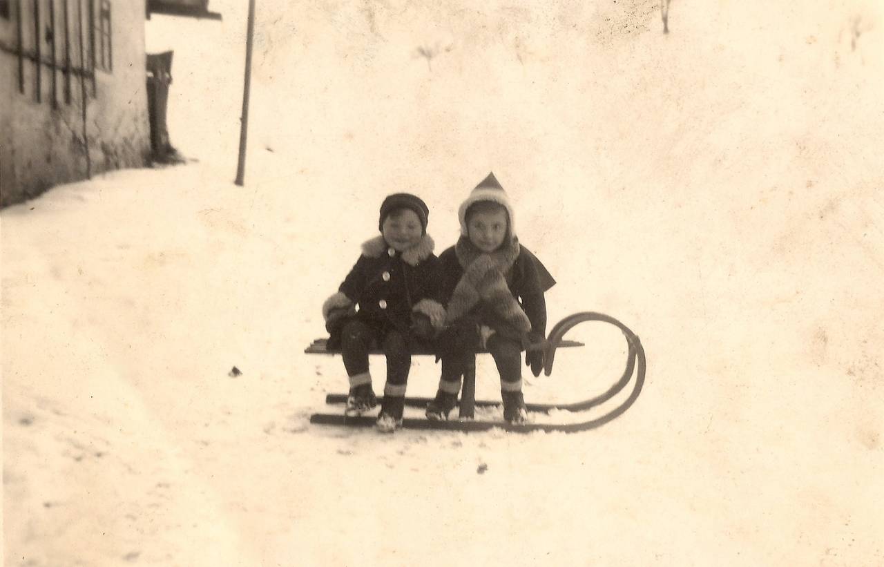 Kinder, Schlitten, Schnee, Winter