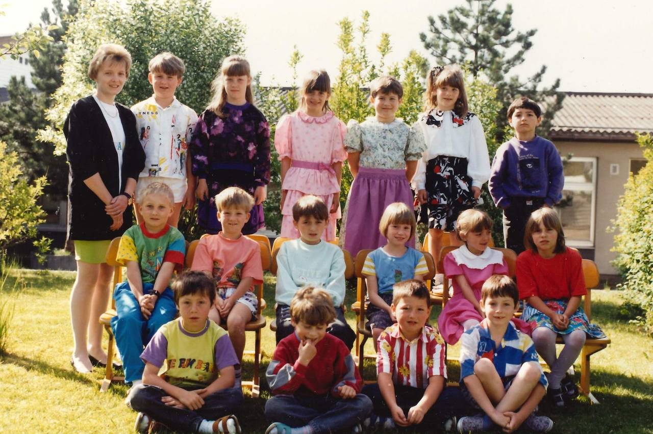 Klassenfoto, Lehrer, Schüler, Schulklasse