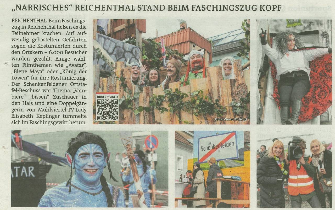 Fasching, Faschingsgruppe, Faschingsumzug, Zeitungsartikel