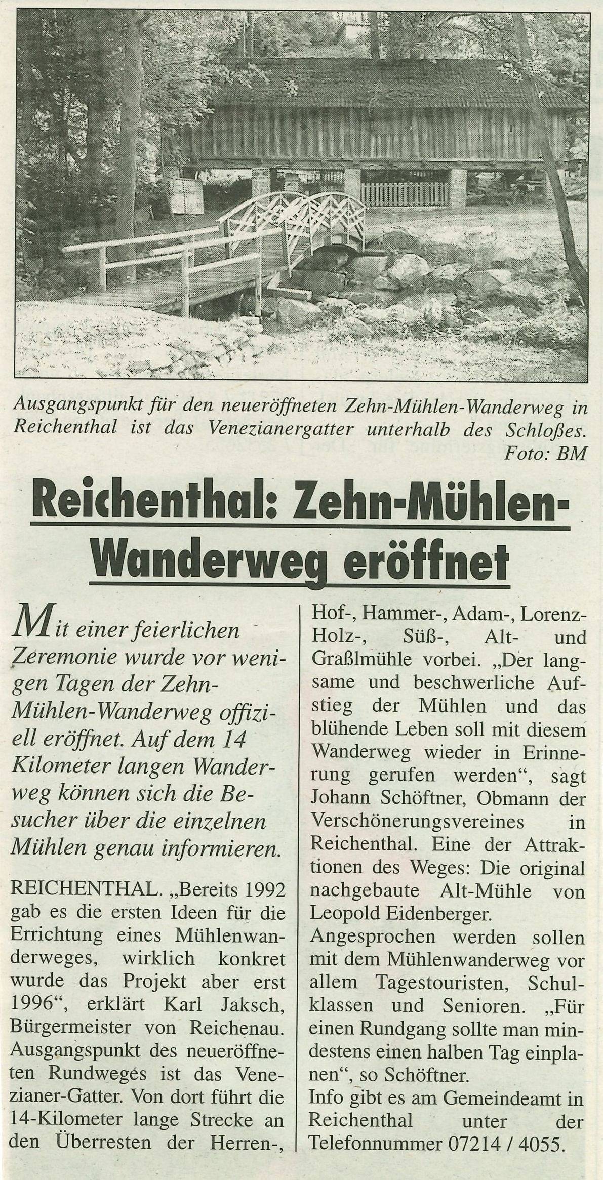 10-Mühlenwanderweg, Freilichtmuseum Hayrl, Zeitungsartikel, Zeitungsbericht