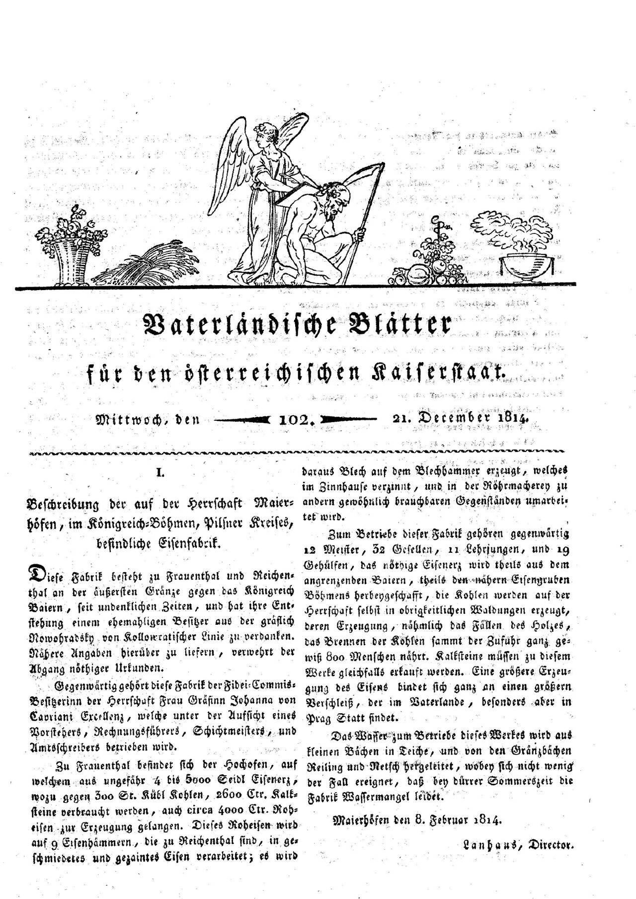 alte Schmiede, Eisenerzeugung, Zeitungsartikel